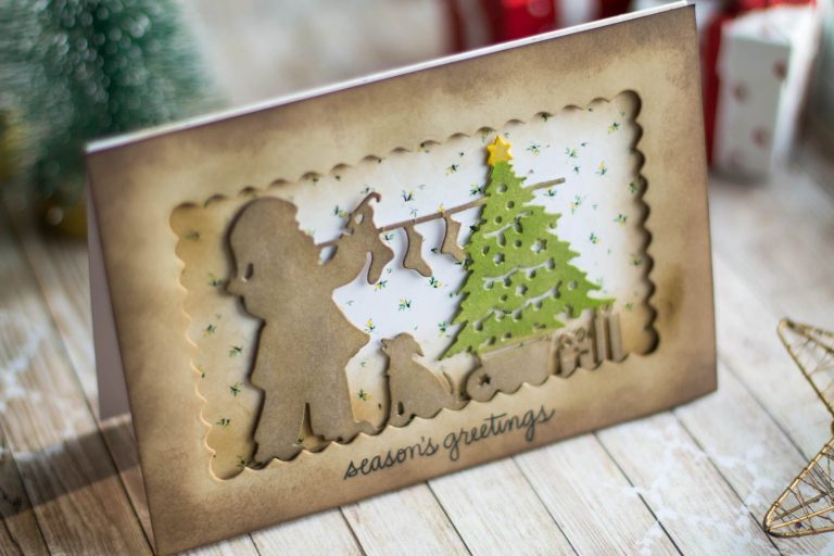 Spellbinders A Sweet Christmas Collection by Sharyn Sowell - Inspiration | Santa & Presents Card with Elena Salo featuring SDS-159 Recipe Card Set, S4-937 Hanging Stockings #spellbinders #neverstopmaking #sharynsowell
