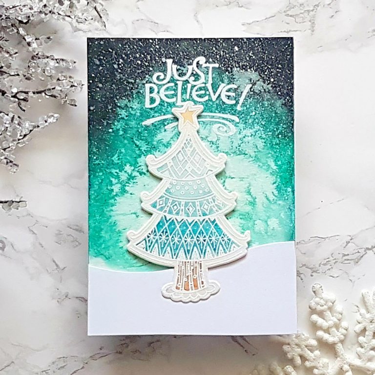 Spellbinders Zenspired Holidays Collection by Joanne Fink - Inspiration | Just Believe Card with Alexandra Suta featuring SDS-161 Christmas Joy, SBS-165 Christmas Sentiments #spellbinders #neverstopmaking