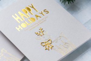 Happy Holidays hot foil card by Yana Smakula for Spellbinders