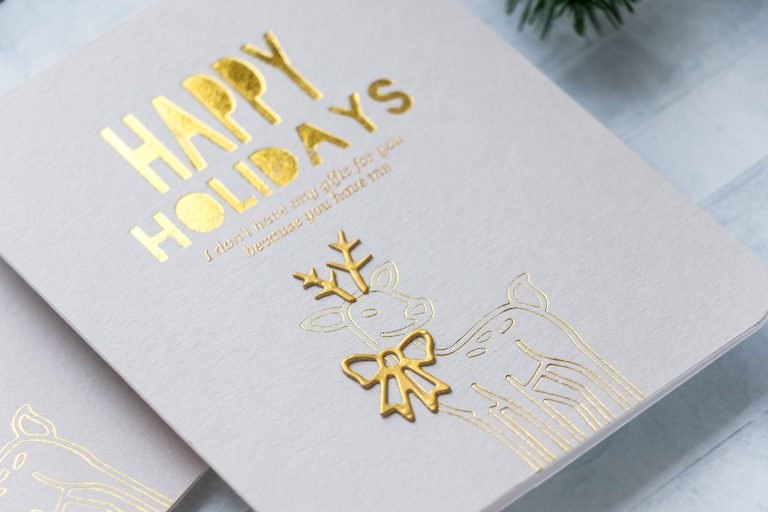 Happy Holidays hot foil card by Yana Smakula for Spellbinders 