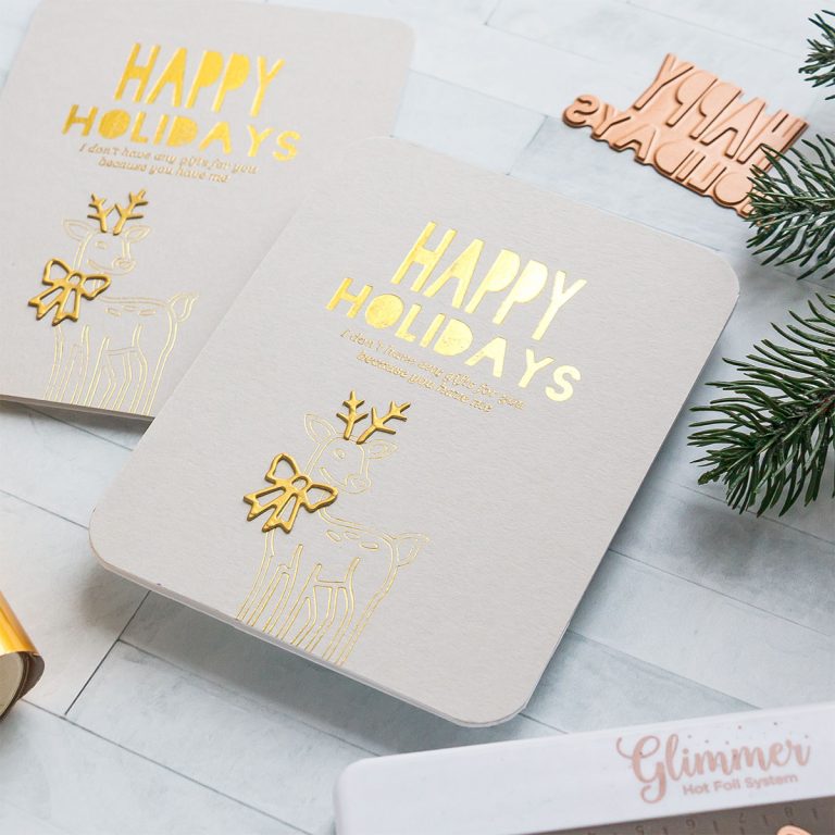 Happy Holidays hot foil card by Yana Smakula for Spellbinders 