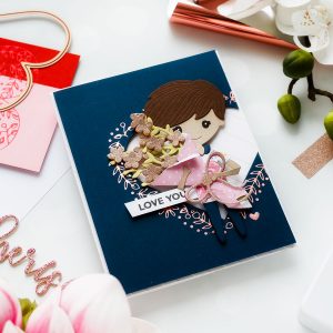 Spellbinders Love You Card using January 2019 Small, Large die of the Month and Glimmer Hot Foil Kit of the Month.