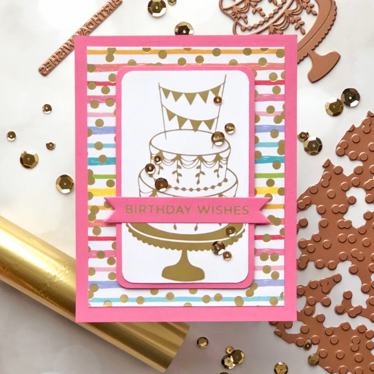 Spellbinders Glimmer Hot Foil Inspiration | Foiled Cards with Brenda. Feminine Birthday Wishes Foiled Card