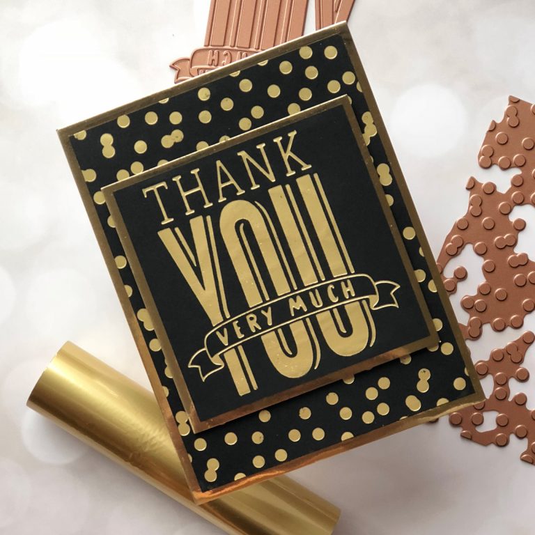 Spellbinders Glimmer Hot Foil Inspiration | Foiled Cards with Brenda. Masculine Foiled Thank You Card
