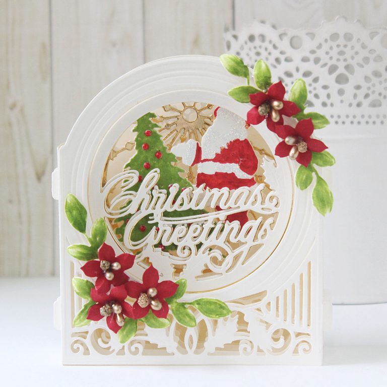 Spellbinders 3D Holiday Vignettes Collection by Becca Feeken - Inspiration | Layered Christmas Cards with Hussena Calcuttawala