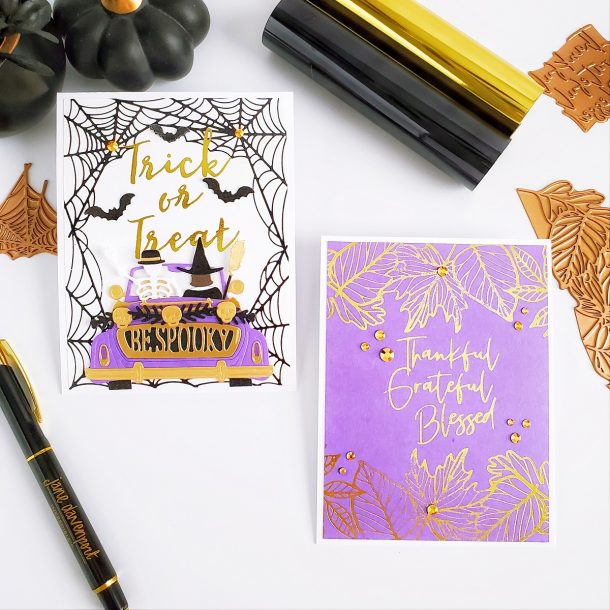 Fall & Halloween Cards with Yasmin Diaz for Spellbinders featuring Fall & Halloween 2020 Collection #Spellbinders #NeverStopMaking #GlimmerHotFoilSystem #Cardmaking