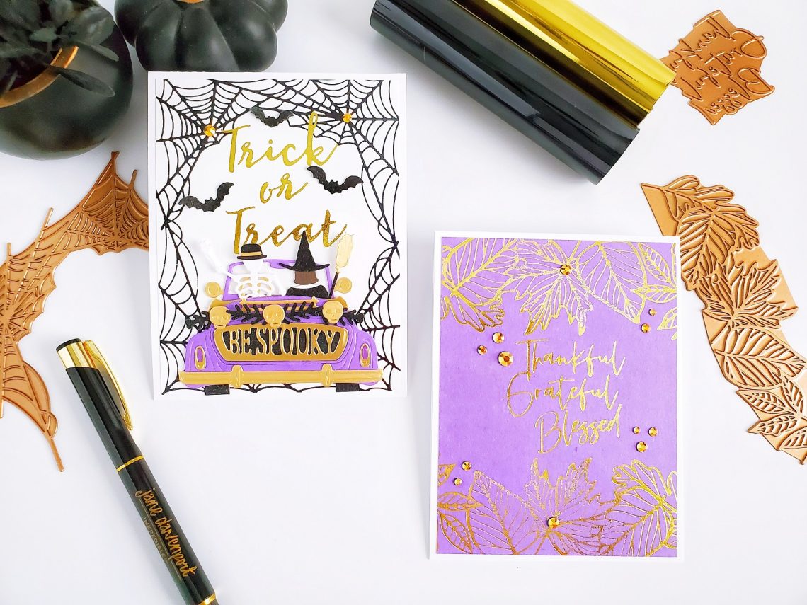 Fall & Halloween Cards with Yasmin Diaz for Spellbinders featuring Fall & Halloween 2020 Collection #Spellbinders #NeverStopMaking #GlimmerHotFoilSystem #Cardmaking