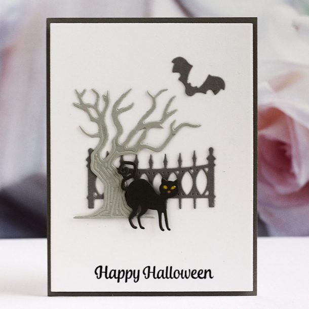 Spellbinders Halloween Collection by Becca Feeken – Project Inspiration with Karin Åkesdotter - Happy Halloween CAS Card #Spellbinders #NeverStopMaking #AmazingPaperGrace #DieCutting #Halloween