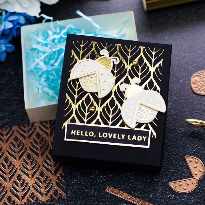 Becca Feeken Sweet Cardlets Glimmer Project Kit | Cardmaking Inspiration with Bibi Cameron | Video Tutorial | Ladybird Foiled Box #NeverStopMaking #DieCutting #Cardmaking #GlimmerHotFoilSystem