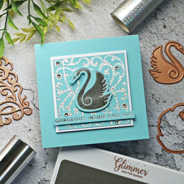 Becca Feeken Sweet Cardlets Glimmer Project Kit | Cardmaking Inspiration with Sandi MacIver | Video Tutorial | Graceful Swan Card #NeverStopMaking #DieCutting #Cardmaking #GlimmerHotFoilSystem