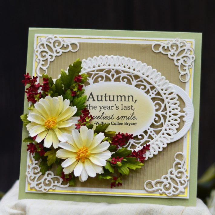 Susan’s Autumn Flora Collection by by Susan Tierney-Cockburn. S4-1074 Button & Daisy Chrysanthemum Card #Spellbinders #NeverStopMaking #PaperFlowers #DieCutting #Cardmaking