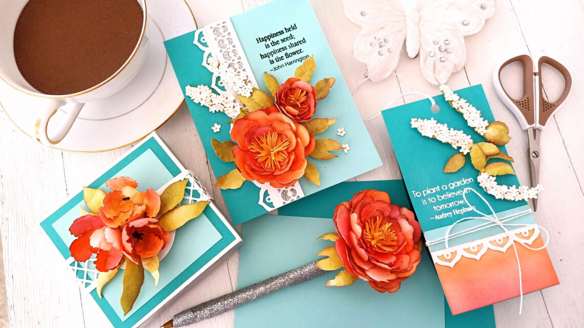 Creating 3D Florals on a Card, a Tag, A Gift and a Box with Tina Smith