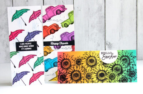 Cardmaker Stamp Collection – A Trio of Colorful Slimline Cards by Jean