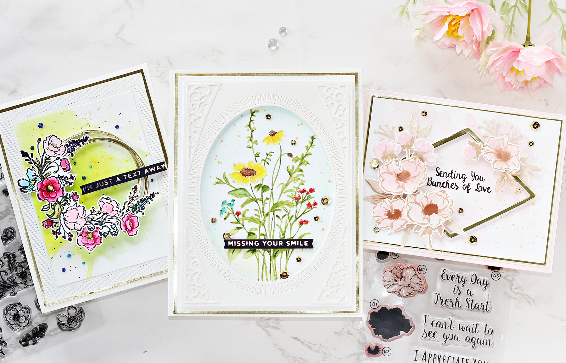 Studio 112 Clear Mini Stamps Set of 4 Spring Flowers Garden Leaf Card Making Art