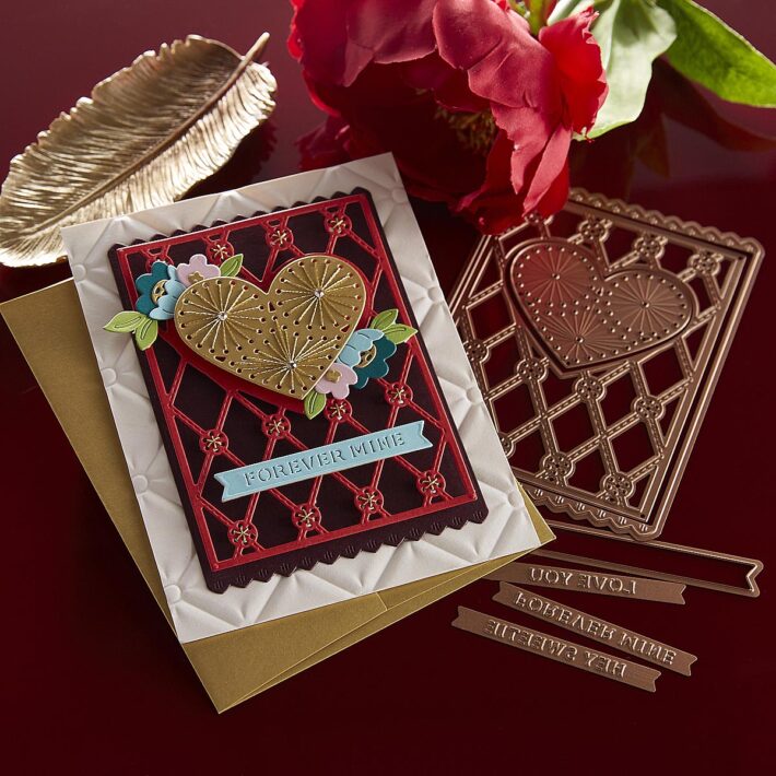 December 2022 Small Die of the Month Preview & Tutorials – Stitched Heart Card Front