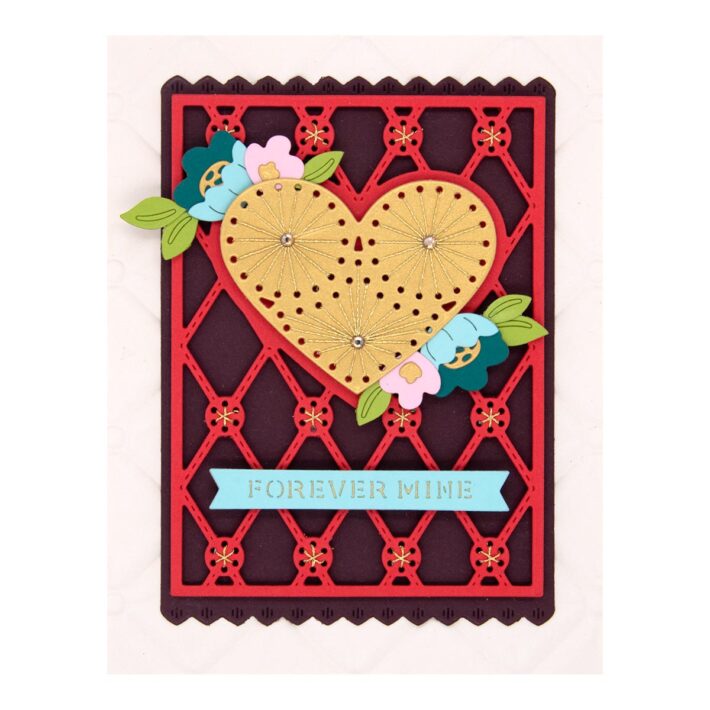 December 2022 Small Die of the Month Preview & Tutorials – Stitched Heart Card Front