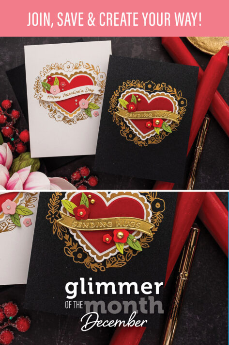 December 2022 Glimmer Hot Foil Kit of the Month Preview & Tutorials – Floral Frame Glimmering Heart