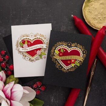 December 2022 Glimmer Hot Foil Kit of the Month Preview & Tutorials – Floral Frame Glimmering Heart