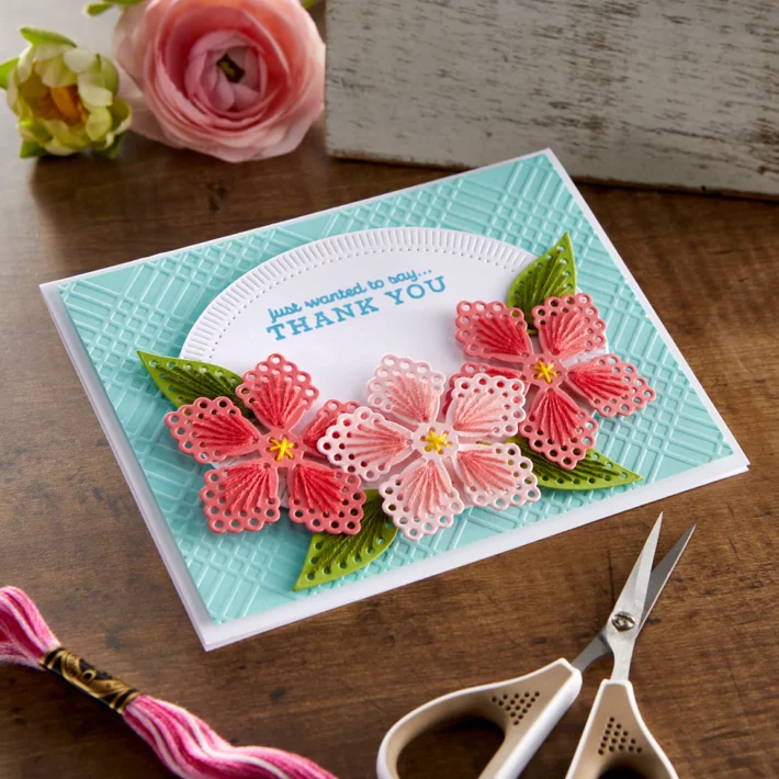 Just Wanted to Say Thank You Card | Stitched Flower Etched Dies