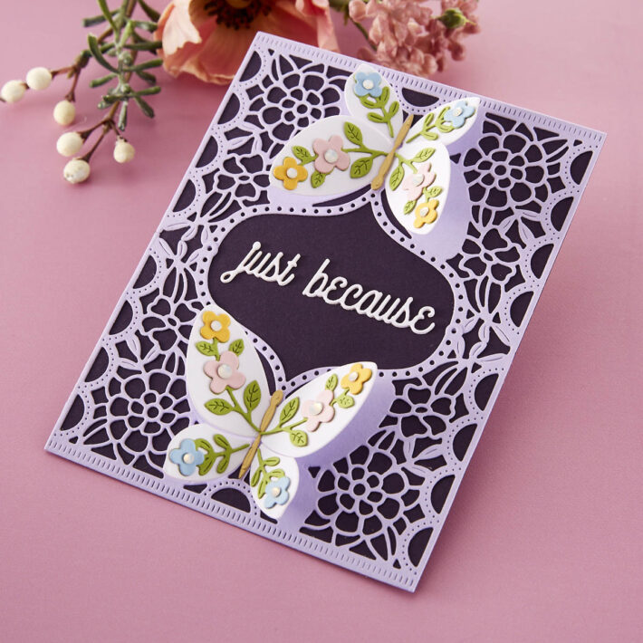 March 2023 Small Die of the Month Preview & Tutorials – Floral Butterfly Card Front