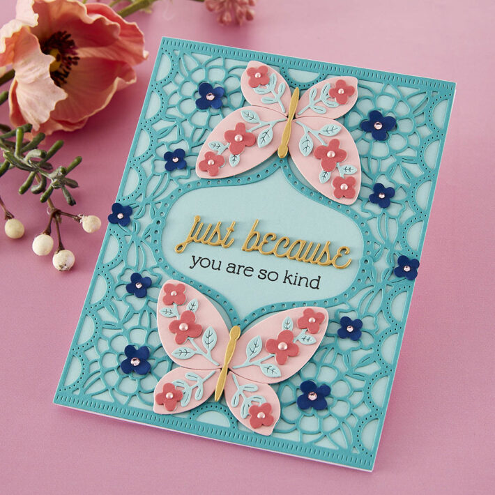 March 2023 Small Die of the Month Preview & Tutorials – Floral Butterfly Card Front
