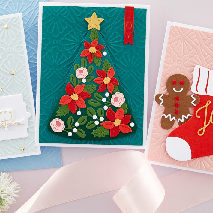 July 2023 Embossing Folder of the Month Preview & Tutorials – Christmas Wrap Pattern