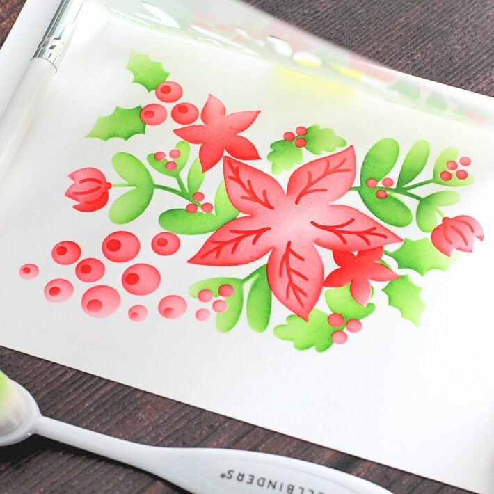 Spellbinders Christmas Florals Stencil How-to Step-by-step tutorial
