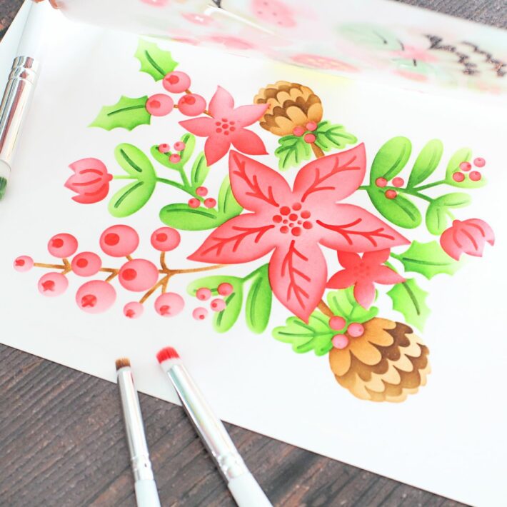Spellbinders Christmas Florals Stencil How-to Step-by-step tutorial
