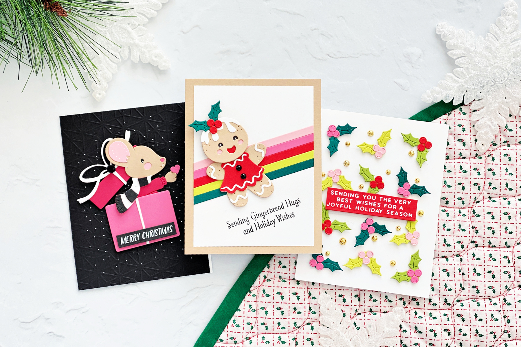 3 Christmas Card Ideas Using One Die Cut Design - Hop-A-Long Studio