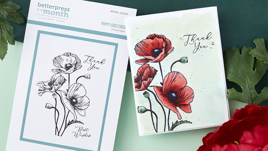 January 2024 BetterPress Plate of the Month Preview & Tutorials – Poppy Greetings