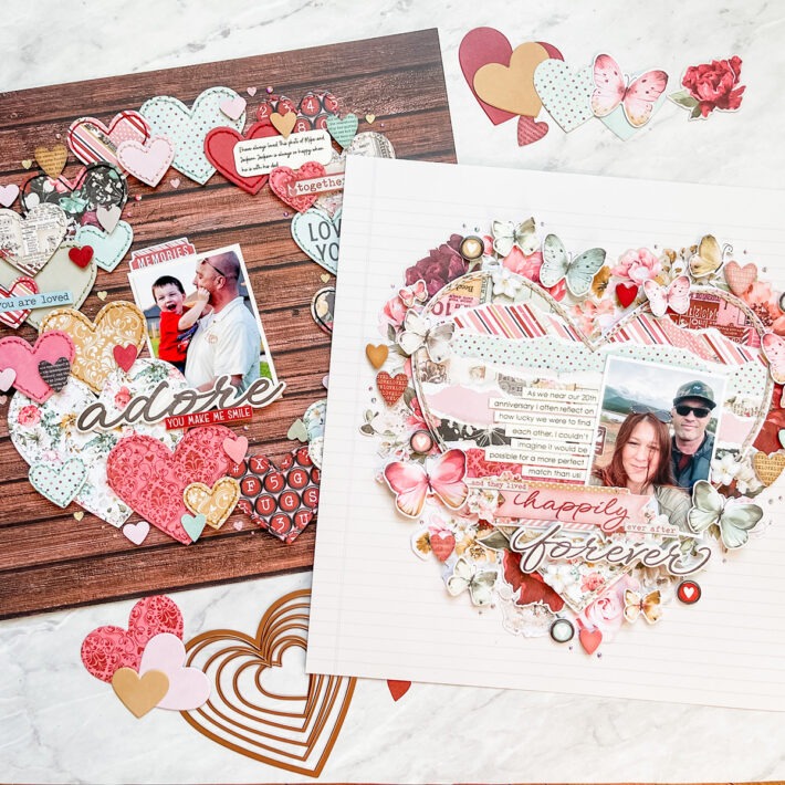 Two Wreath-Style Layout Designs With Simple Stories Simple Vintage Love Story Collection