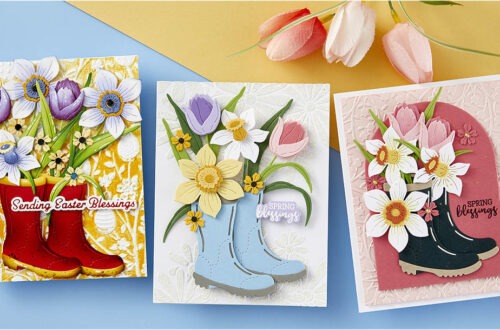 February 2024 Small Die of the Month Preview & Tutorials – Rain Boot Bouquet