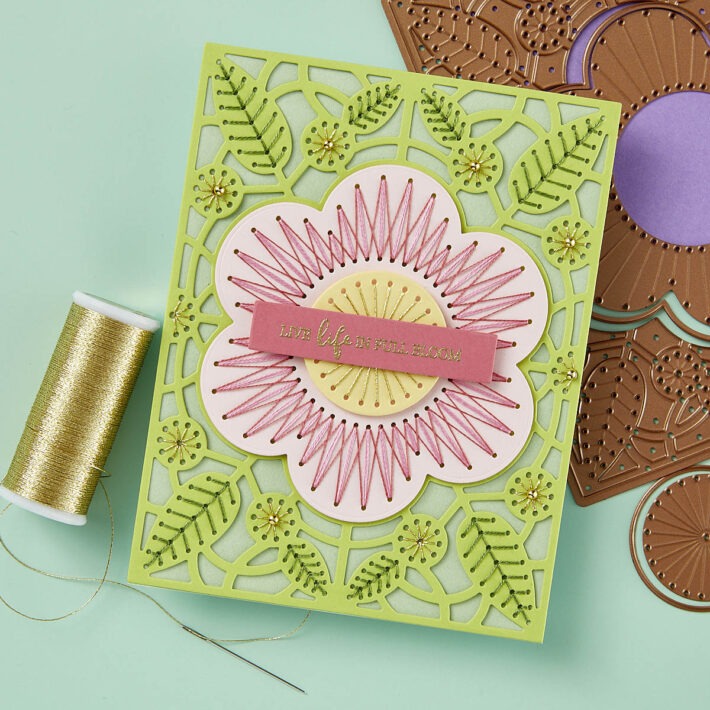 February 2024 Stitching Die of the Month Preview & Tutorials – Stitched Floral Focal Card Front